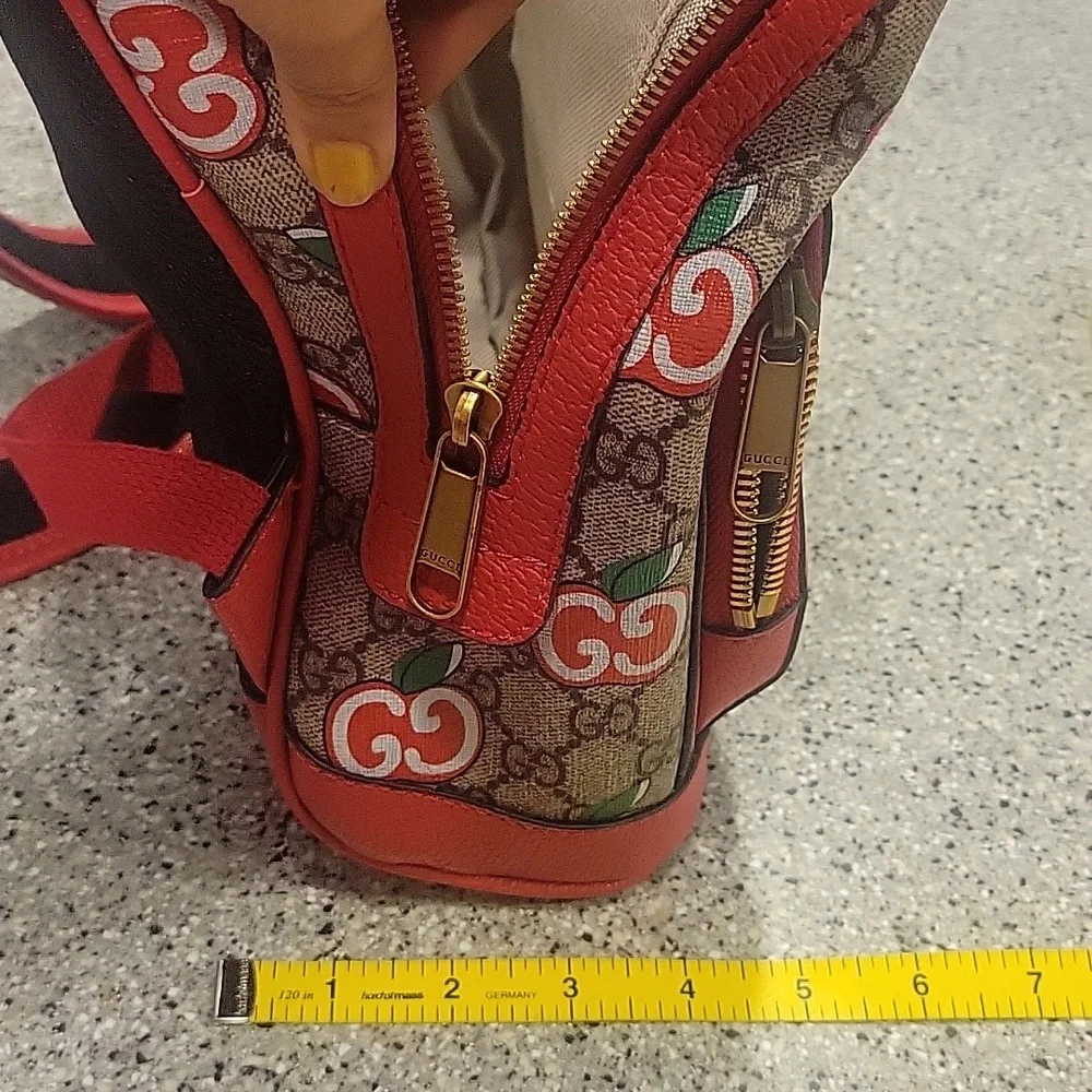 Gucci Red and Brown Apple Print Backpack - Picture 3 of 9